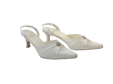BUTY ŚLUBNE DAMSKIE OBUWIE SATYNOWE SZPILKI BEŻ 36