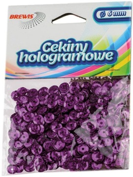 CEKINY HOLOGRAMOWE ozdobne kreatywne 6mm FIOLETOWE