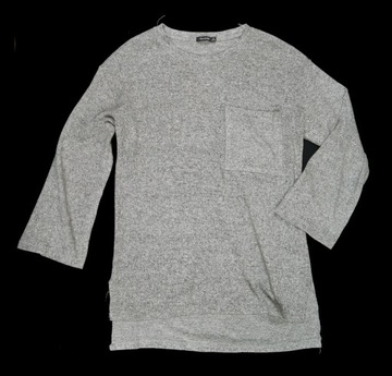 BERSHKA szary oversize kieszonka miły sweter S