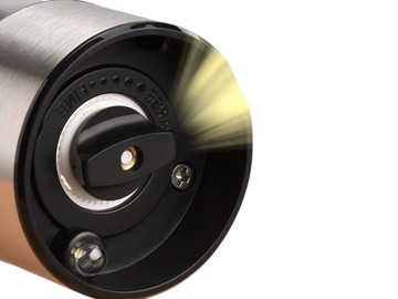 MŁYNEK DO PIEPRZU SOLI ELEKTRYCZNY STALOWY Z REGULACJA GRUBOŚCI I LAMPKĄ BI