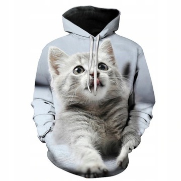 BLUZA 3D Z KAPTUREM Z NADRUKOWANYM KOTEM