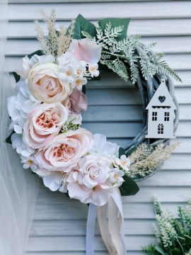 ВЕСЕННИЙ ЦВЕТОЧНЫЙ ВЕНОК ДЛЯ ДВЕРИ, ПЛЕТЕННЫЙ КРЕМ, ВЕНОК ДЛЯ ДОМА