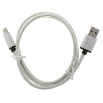 Typ USB, USB na R, przewód do szybkiego ładowania w nylonowym oplocie, srebrny