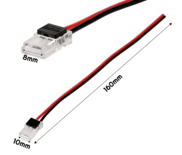 Длинный коннектор с проводником 2P-8 мм COB для подключения ленты к источнику питания