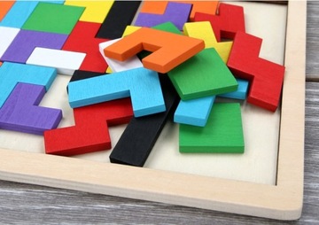 НАБОР ЛОГИЧЕСКОЙ ИГРЫ ДЕРЕВЯННЫХ БЛОКОВ TETRIS PUZZLE 40 ELEM TANGRAM