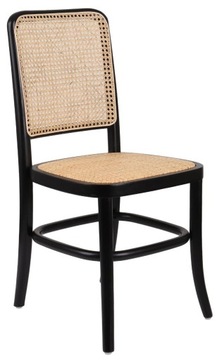 Krzesło drewniane Viki Czarne Rattan Naturalny Boho Salon Balkon Taras