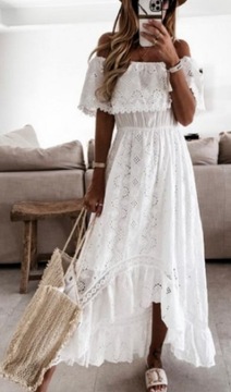MD biała sukienka hiszpanka maxi boho S/36