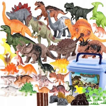 MEGA DUŻY ZESTAW FIGUREK DINOZAURY SCENERIA 52SZT