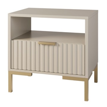 Szafka nocna z ryflowanym frontem KASZMIR/BEŻ stolik nocny złoty glamour