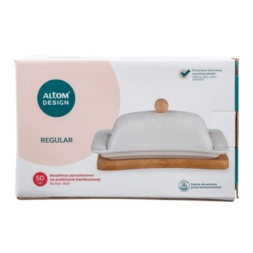 Фарфоровая масленка с крышкой на бамбуковой доске Altom Design Regular.