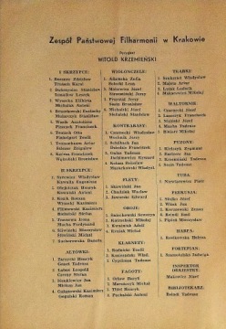 Программа 19-го симфонического концерта 1950 года, Краковский СПК.