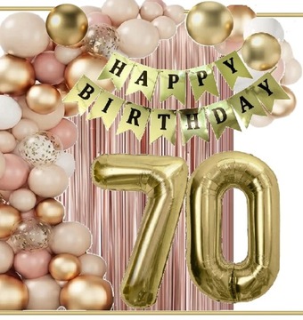 BALONY złote dekoracje na urodziny cyfra 70 lat beż wild rose gold