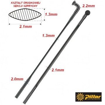 Płaskie szprychy Pillar Wing21 280 mm czarna