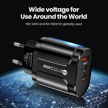 Зарядное устройство USB C, 40 Вт, 3 порта, быстрая зарядка, зарядное устройство для мобильного телефона PD Type C Adap