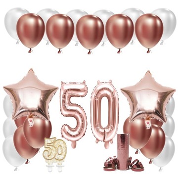 ZESTAW BALONY NA 50 URODZINY LAT ROSE GOLD 50 ROCZNICA ŚLUBU RÓŻOWE ZŁOTO