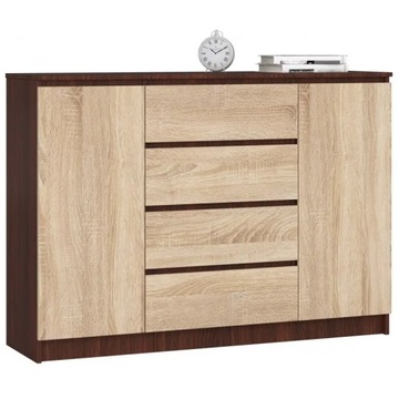 Komoda duża z półkami 140 cm 2 drzwi 4 szuflady pojemna Wenge Dąb Sonoma