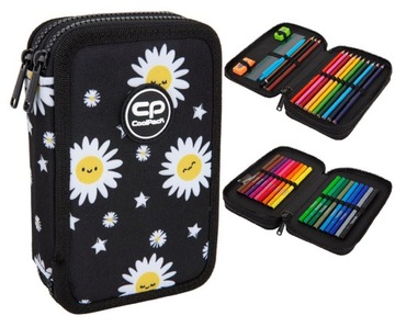 PIÓRNIK DWUKOMOROWY COOLPACK Z WYPOSAŻENIEM KREDKI PISAKI STOKROTKI