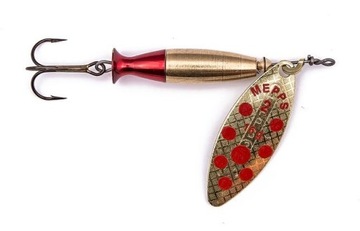 Mepps AGLIA LONG HEAVY złota/czerwone kropki 1/8g