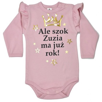 Body z falbanką Ale Szok + imię BRUDNY RÓŻ 92