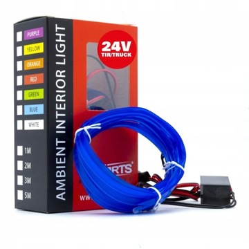 ŚWIATŁOWÓD DO SAMOCHODU EL WIRE NIEBIESKI 3M 24V