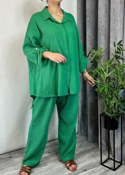 KOMPLET MUŚLINOWY KOSZULA SPODNIE 100% BAWEŁNA GREEN PLUS SIZE UNI 46-56