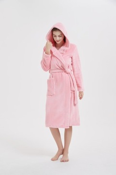 ТЕПЛЫЙ РОЗОВЫЙ БАННЫЙ ХАЛАТ С КАПЮШОНОМ 2XL/3XL