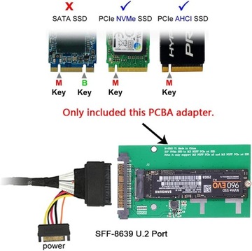Адаптер M.2 ngff Ключ M NVME для SSD PCIE MAD U.2 SFF-8639 68PIN
