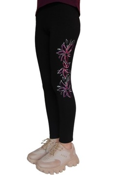 Legginsy Getry Dziecięce CZARNE sito KWIATY 146