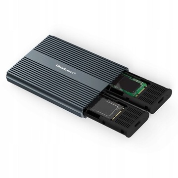 Корпус/карман Qoltec для SSD-накопителя M.2 | САТА | НВМе | USB-C | ДВОЙНОЙ 2 х 2Т