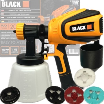 ELEKTRYCZNY PISTOLET NATRYSKOWY 700W 1200l/min 4 DYSZE ZBIORNIK 1200ml