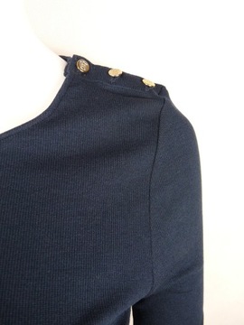 MASSIMO DUTTI 38 M NOWA dzianina prążkowana GRANATOWY złote guziki