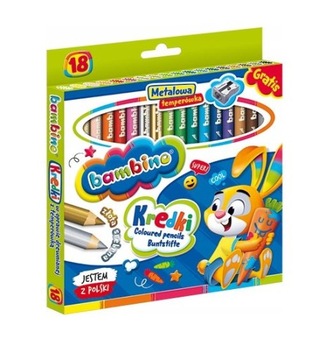 Мелки BAMBINO, толстые, 18 цветов + точилка