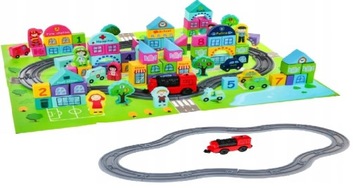 DREWNIANE KLOCKI MIASTO + KOLEJKA ELEKTRYCZNA T2094