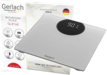 Elegancka Waga łazienkowa Gerlach GERMANY Czytelny LED szkło 180kg +baterie