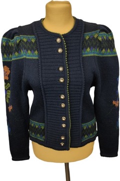 WESENJAK Wełniany SWETER KARDIGAN Styl Bawarski Folk Vintage 36