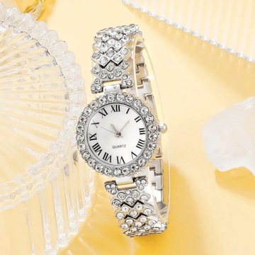 6 szt. Zestaw luksusowy zegarek damski pierścionek naszyjnik kolczyki z kr