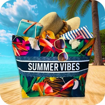 TORBA PLAŻOWA DUŻA ZAPINANA NA ZAMEK TOREBKA SHOPPER Z PODSZEWKĄ PIKNIK XXL