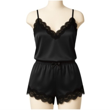 SEKSOWNY KOMPLET BIELIZNY SATYNOWA PIŻAMA KOSZULKA NOCNA KORONKA SPODENKI