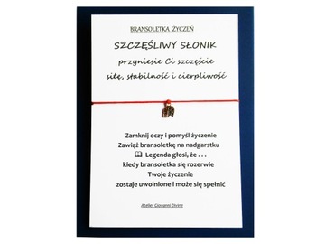 Bransoletka ŻYCZEŃ Szczęśliwy Słonik Słoń na szczęście Stabilność Siła 085