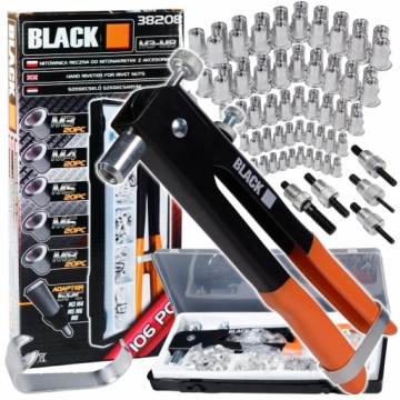 Ruční Nýtovačka Pro Nýtovací Matice M3-M8 106 Elementů Black Sada V Kufru