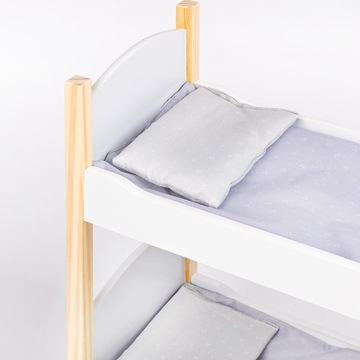 KINDERPLAY ДЕРЕВЯННАЯ ДВУХЭТАЖНАЯ КРУЖЕВАЯ КРОВАТЬ 53см + ПОСТЕЛЬНОЕ ПРИНАДЛЕЖНОСТИ