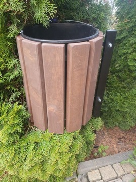 KOSZ NA ŚMIECI DREWNIANY KOSZ ULICZNY PARKOWY KOSZ OGRODOWY DO WKOPANIA