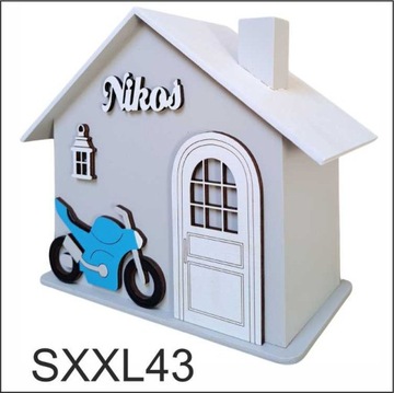 DUŻA drewniana skarbonka domek z quadem prezent dla chłopca personalizowana