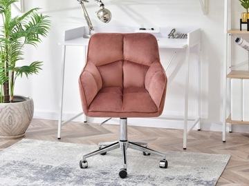 MODNY FOTEL DO SALONU KOSMETYCZNEGO Z WELURU ISLA PUDROWY RÓŻ NOGA CHROM