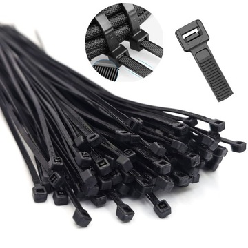 BARDZO MOCNE OPASKI ZACISKOWE QBA TRYTYTKI 4,7x450mm 100 SZT. ODPORNE BLACK