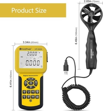 HoldPeak 826 Mini LCD anemometr cyfrowy pomiar WIATRU
