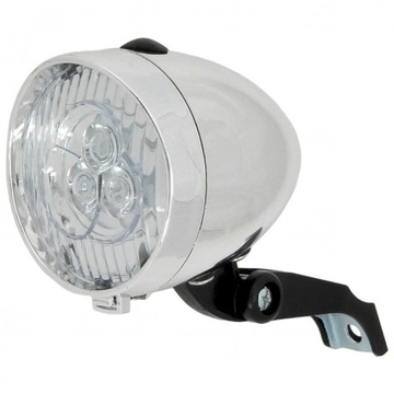 LAMPKA ROWEROWA PRZEDNIA JY592 RETRO oświetlenie baterie CHROM + uchwyt