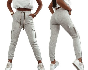 Spodnie dresy JOGGERY bojówki DRESOWE modny fason FB33 szary XL/2XL