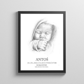 METRYCZKA A3 30x40 + RAMKA | NARODZINY | PREZENT