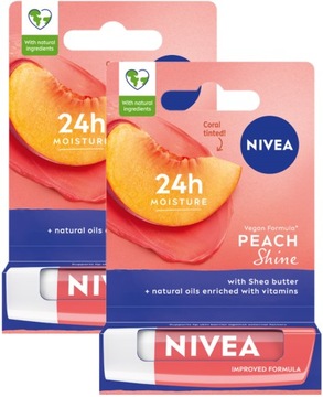 NIVEA Pomadka ochronna do ust 2x Peach Shine Zestaw
